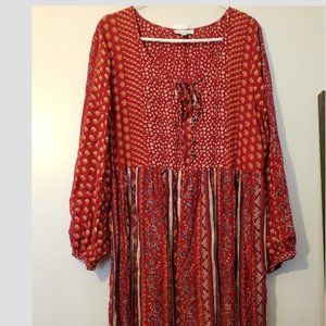 Long Maxi Style Red Long Sleeve Dress Large